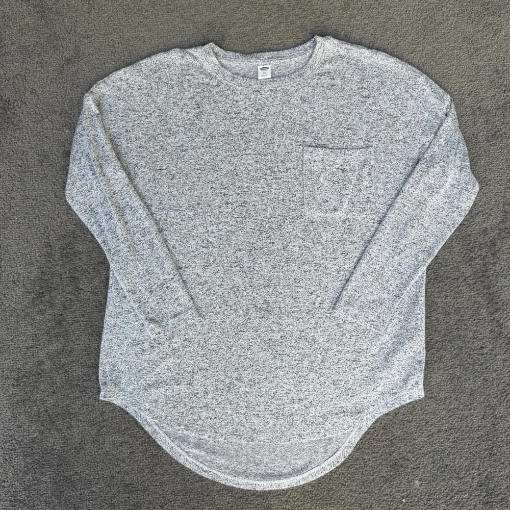 Old Navy Womens Gray Marled Knit Long Sleeve Pocket Top High-Low Hem XS